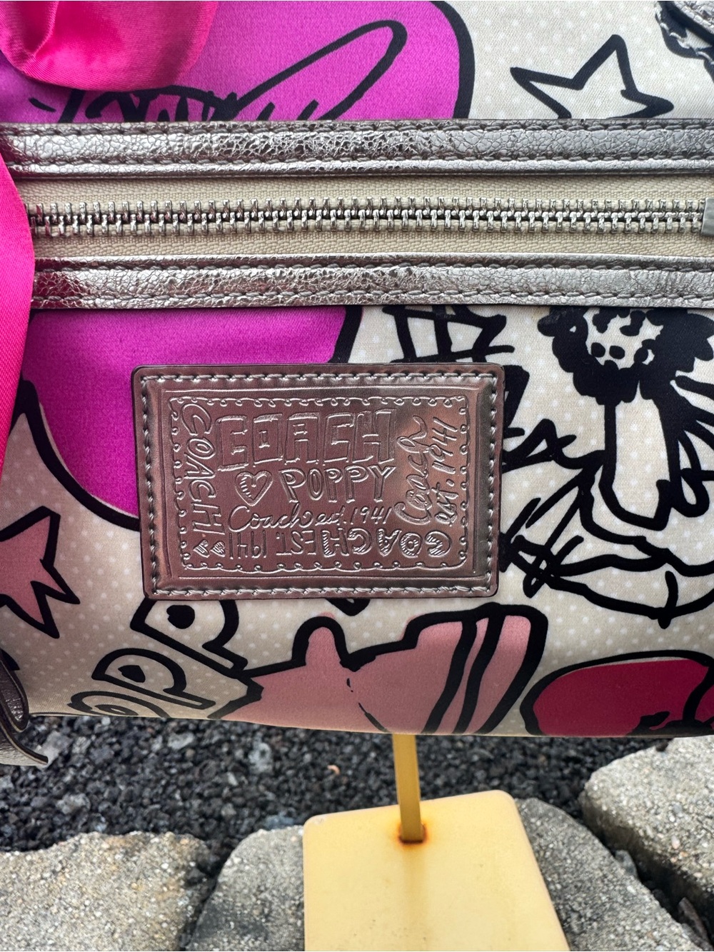 Coach Poppy Glam Floral Graffiti Satchel Crossbody Bag Pink Silver K1077-16308 - Picture 8 of 17